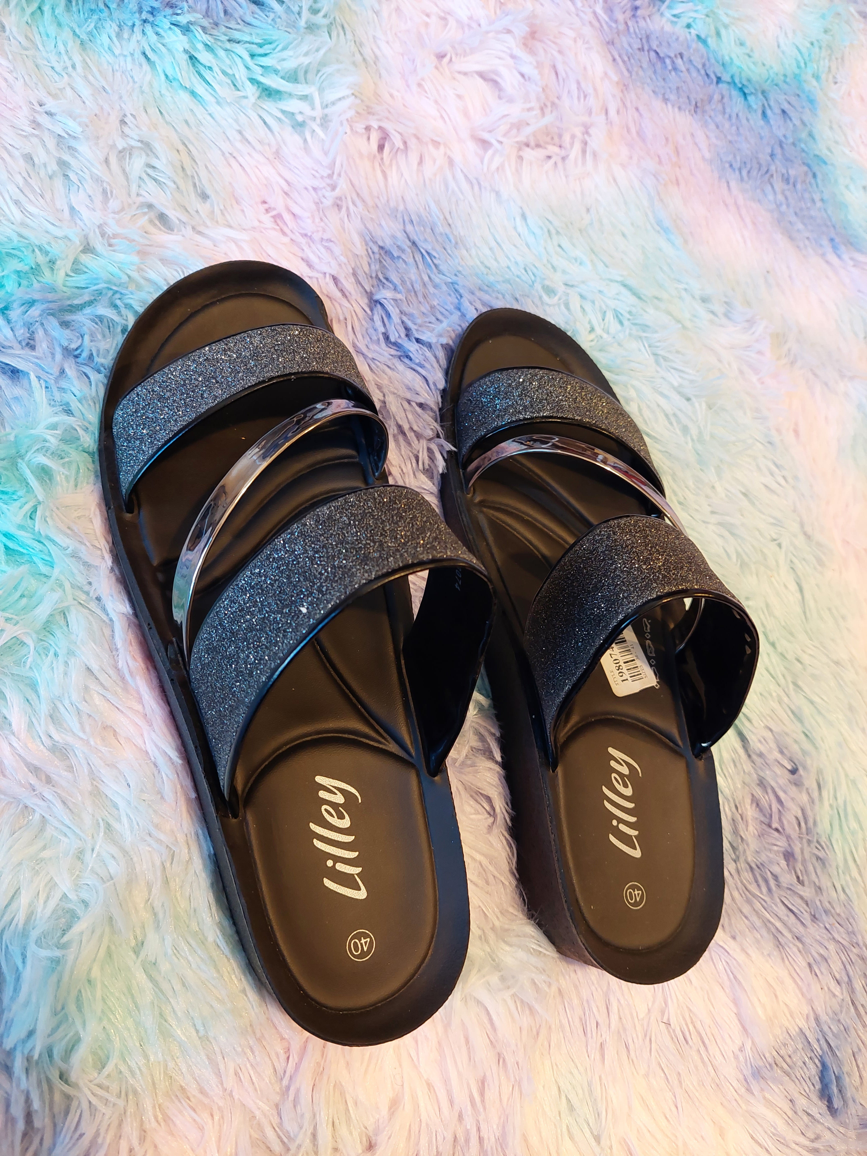 Lilley Black and Silver Slippers