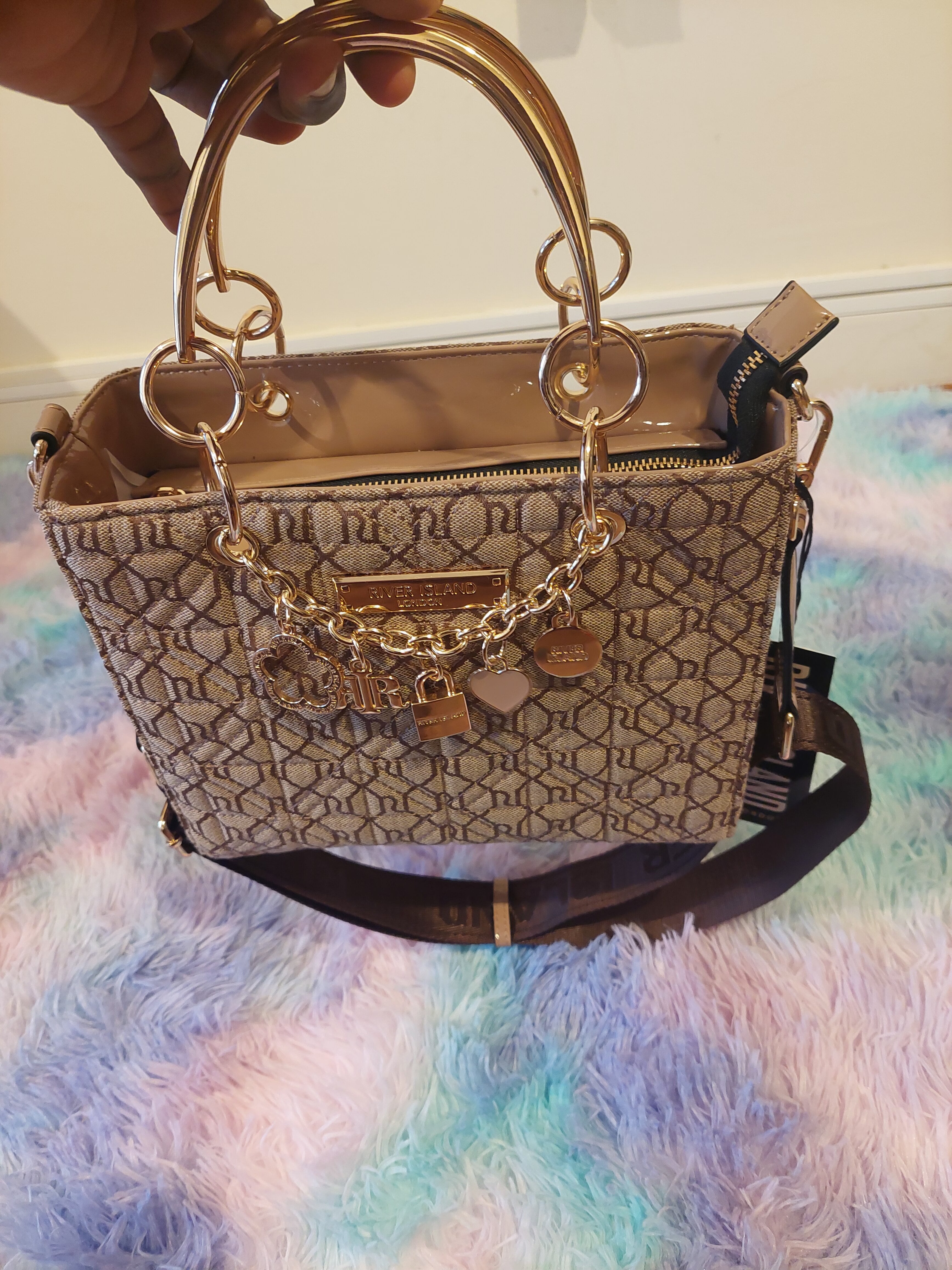 Beige Jacquard Ri Monogram Tote Bag