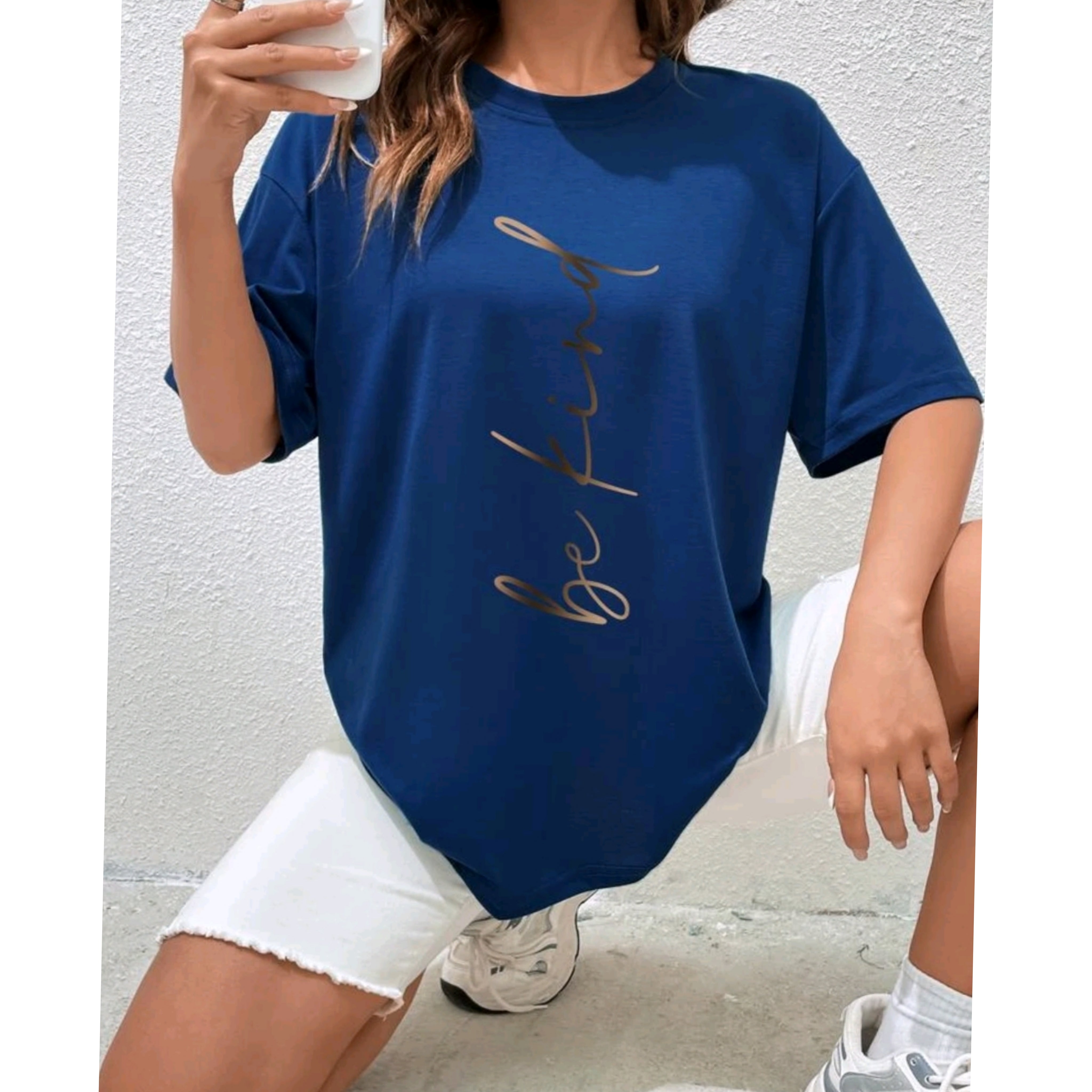 SHEIN EZwear Letter Graphic Drop Shoulder Oversized Tee (Be Kind)