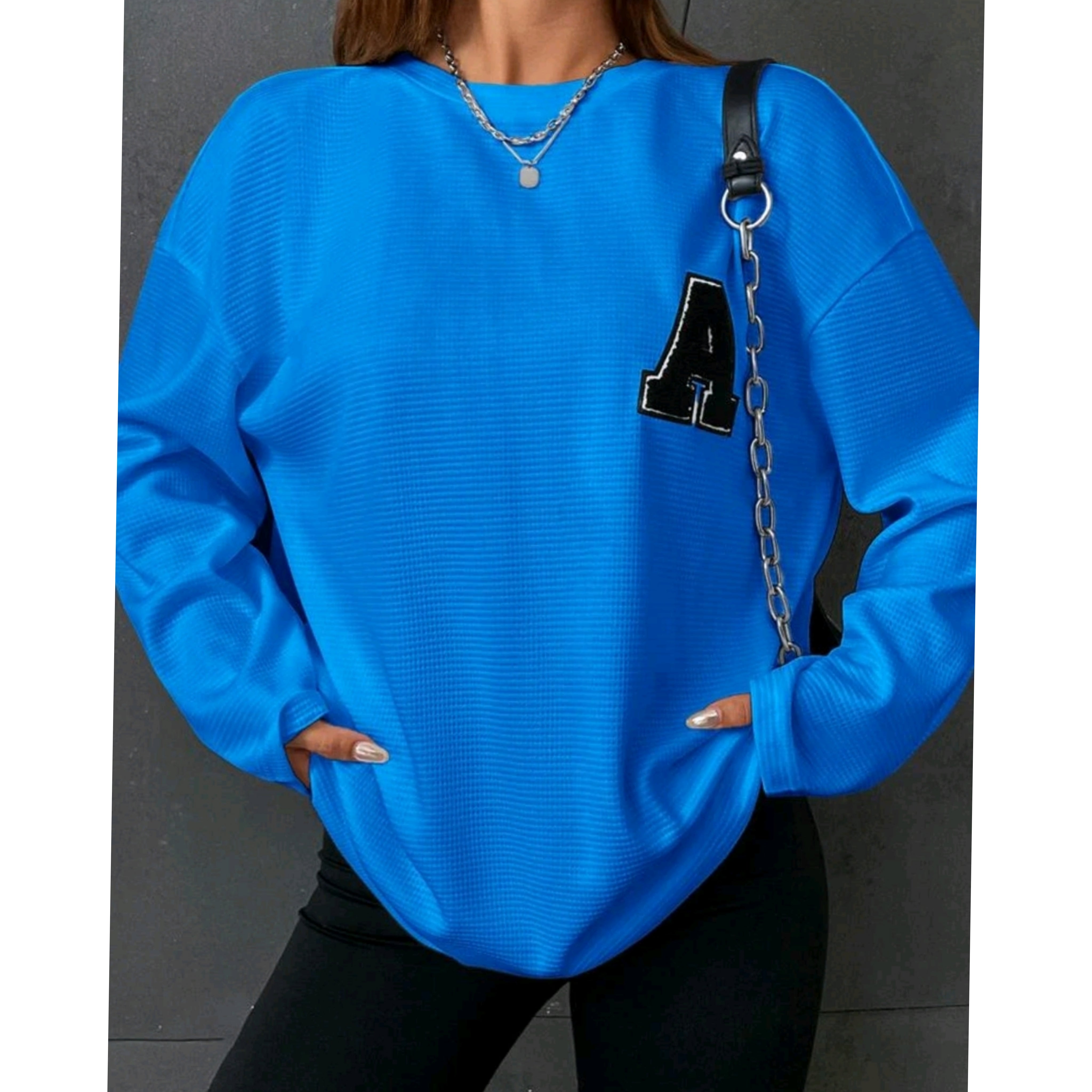 SHEIN EZwear Letter Patched Drop Shoulder Tee